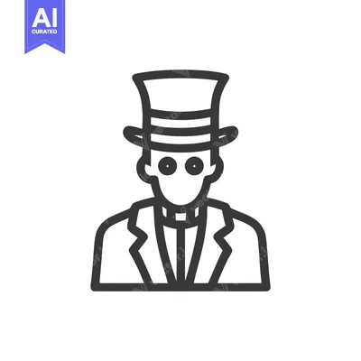 Mysterious Gentleman in a Top Hat: Minimalist Monochrome Line Icon