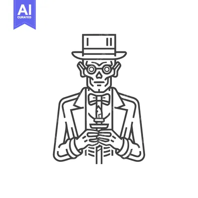 Dapper Skeleton Gentleman with Top Hat and Candle, a Macabre Line Art