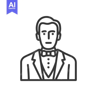 Classic Dapper Man in Tuxedo, Minimalist Line Art Portrait Icon
