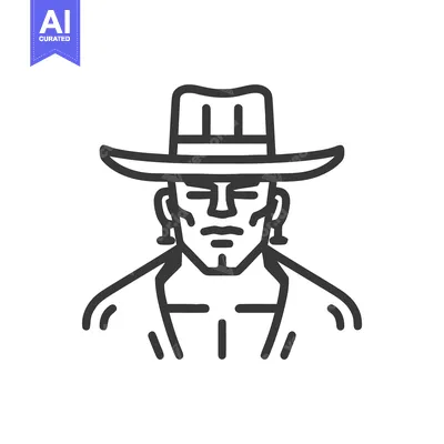Bold Line Art Icon of a Stoic Western Cowboy Character