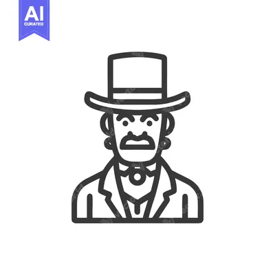 Aset premium populer: Stern Gentleman with Top Hat and Mustache Line Art Icon
