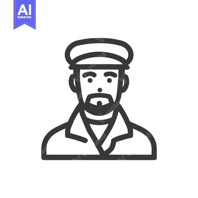 Bold Outline Icon of a Bearded Man in a Uniform Cap and Jacket