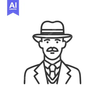 Popular premium asset: Vintage Detective in Fedora and Suit, Monochrome Line Art Portrait