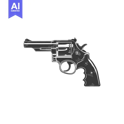 Premium design asset: A Black and White Illustration of a Revolver Pistol
