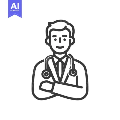 Confident Male Doctor with Crossed Arms, a Minimalist Line Art Medical