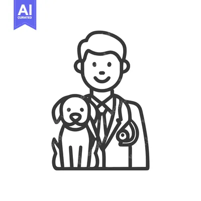 Aset premium populer: Friendly Veterinarian and Canine Companion Minimalist Line Art Icon