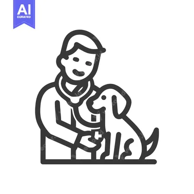 Caring Veterinarian Examines a Dog with a Stethoscope, Minimalist Line