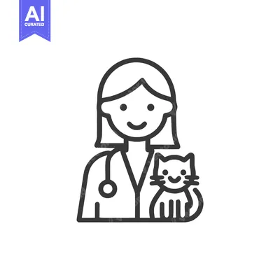 Friendly Veterinarian with Stethoscope Holding a Content Cat Line Icon