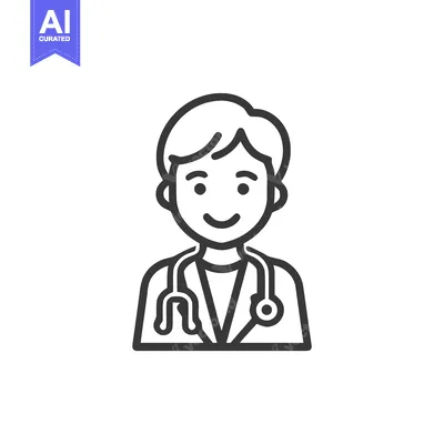 Smiling Doctor with Stethoscope, Clean Line Art Illustration