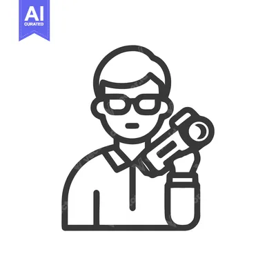 Cameraman character with glasses holding a video camera, a minimalist