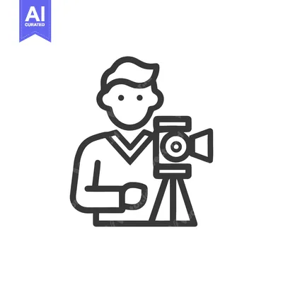 Cameraman with Tripod-Mounted Video Camera, a Minimalist Line Icon.