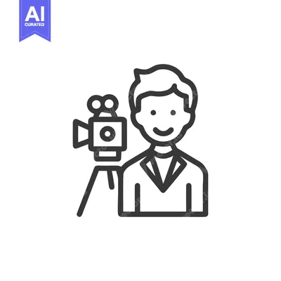 Friendly Cameraman with Professional Film Camera on Tripod, Minimalist