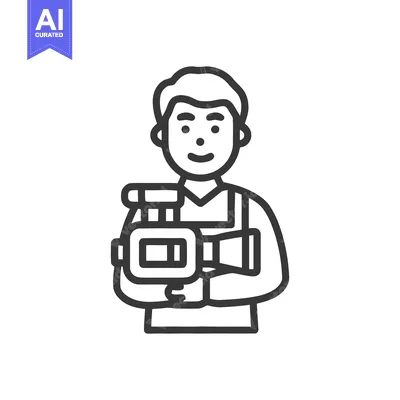 Smiling Videographer with Professional Camcorder, Minimalist Line Art