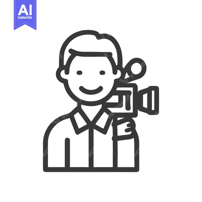 Friendly Cameraman with Shoulder-Mount Camera Minimalist Line Icon