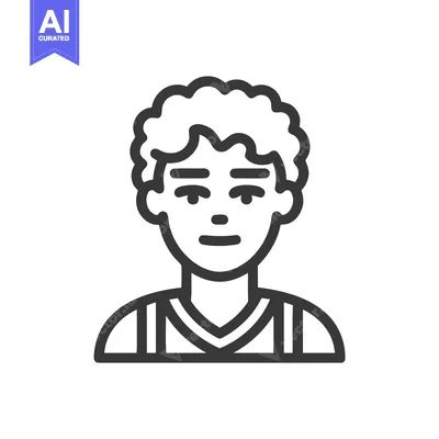 Monochrome Vector Icon of a Young Man with Curly Hair and Jersey