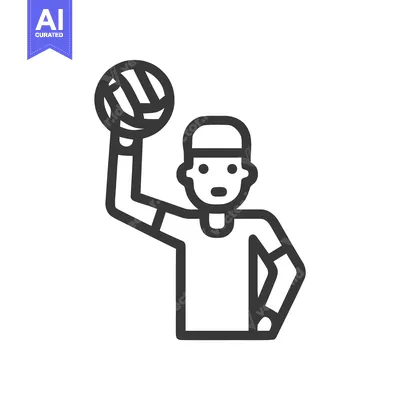 Dynamic Volleyball Player Ready to Serve, Bold Line Art Icon