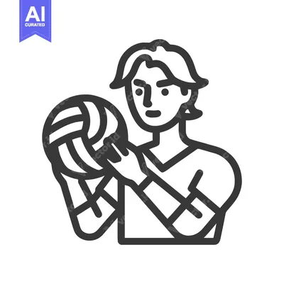 Aset desain premium: Focused Volleyball Player Holding Ball, Bold Minimalist Line Art Icon