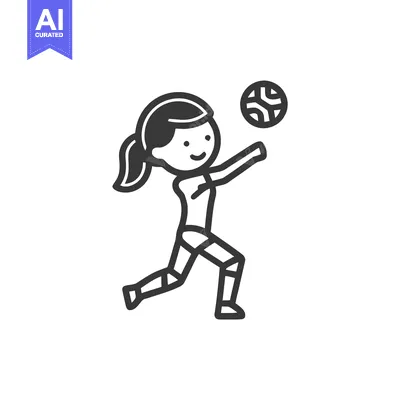 Popular premium asset: Dynamic Girl with Ponytail Serving a Volleyball, Minimalist Line Art I