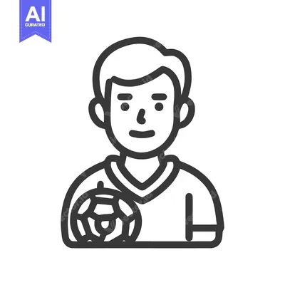 Young Football Player with Soccer Ball, Minimalist Line Art Icon