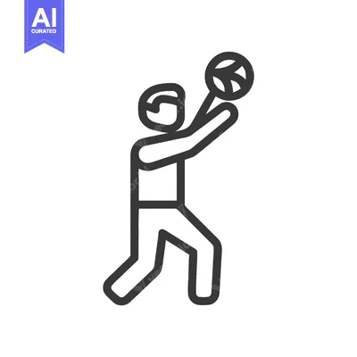 Minimalist line art icon of a basketball player in a dynamic shooting