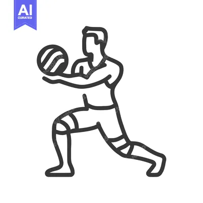 Dynamic Volleyball Player in Lunge Pose, Bold Outline Vector Icon