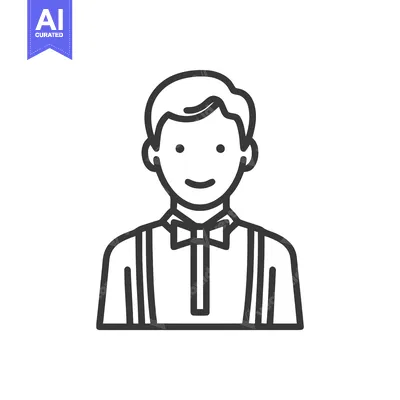 Friendly Service Professional with Bow Tie and Suspenders Line Icon