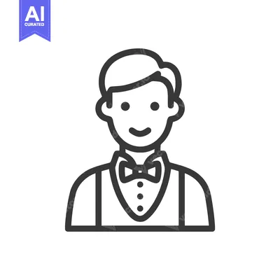 Professional Waiter with Bow Tie, Minimalist Service Staff Icon
