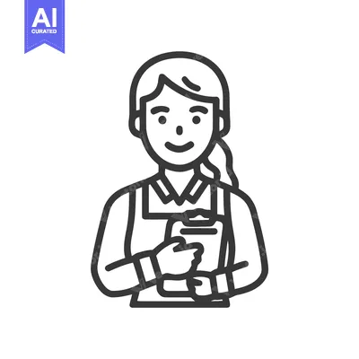 Aset premium populer: Smiling Female Worker with Clipboard, Professional Service Line Art Ic