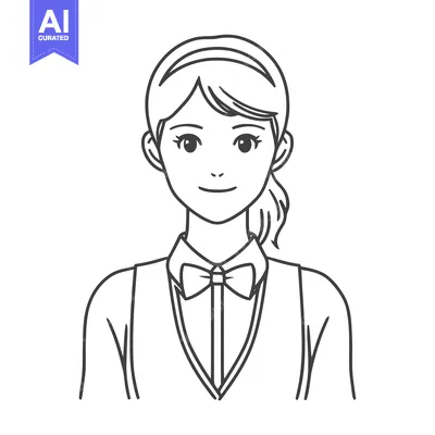 Welcoming Hostess in Bow Tie Uniform, a Minimalist Line Art Portrait