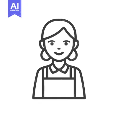 Friendly Woman with Apron and Pigtails, Minimalist Line Art Icon