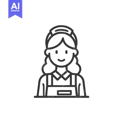 Aset premium populer: Professional Housekeeper Character Bust Minimalist Line Art