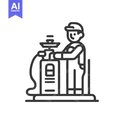 Friendly Worker Operating Industrial Equipment, Bold Line Art Icon