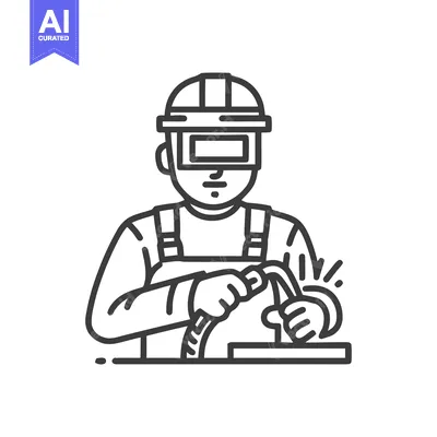 Bold Outline Icon of a Welder in Protective Gear Fusing Metal with a T