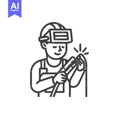 Minimalist Line Art of a Content Welder with a Sparking Torch