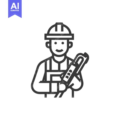 Monochrome Line Icon of a Happy Construction Worker with a Sealant Gun