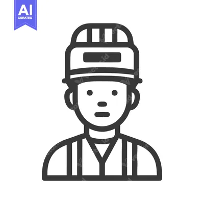 Bold Outline Icon of a Male Worker in a Protective Hard Hat