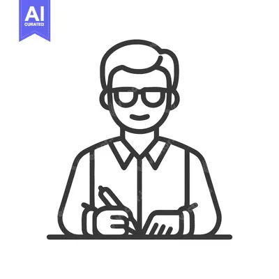 Focused Writer with Glasses Signing Document: Clean Line Art Illustrat