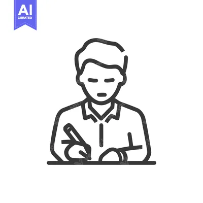 Bold Line Art Icon of a Person Writing, Symbolizing Study and Work