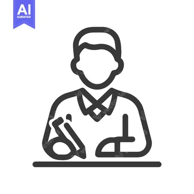Clean Outline Icon of a Focused Person Writing at a Desk