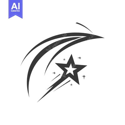 Premium design asset: A black and white illustration of a shooting star with a five-pointed