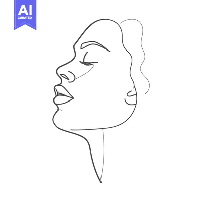 Aset desain premium: Single-line drawing of a woman's face in profile