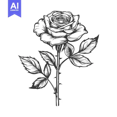 Aset premium populer: Single Rose with Stem and Leaves in Black and White