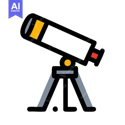Stylized Flat Design Telescope on Tripod for Astronomy and Exploration