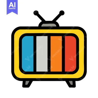 Boldly Outlined Retro Television Icon with Vibrant Color Bars