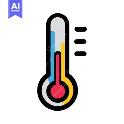 Boldly Outlined Thermometer Icon with Vibrant Color-Blocked Temperatur