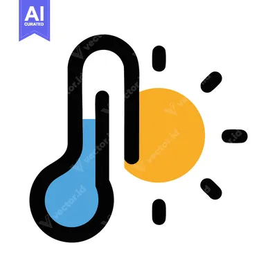 Hot Weather Icon: Thermometer and Sun Symbolizing High Temperatures