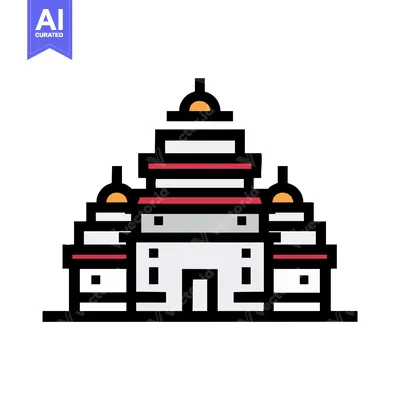 Grand Asian Temple Icon with Symmetrical Tiers and Golden Finials