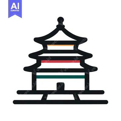 Bold Outline Pagoda Icon with Modern Colorful Accents