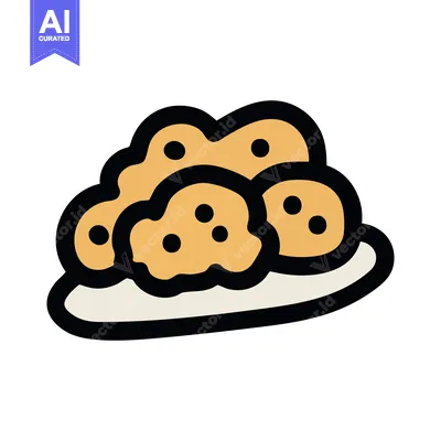 Stylized Illustration of Golden Fried Food on a Plate with Bold Outlin