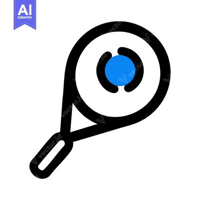 Stylized Tennis Racket Icon with Bold Black Lines and Blue Ball